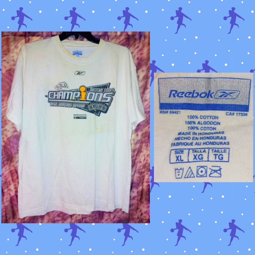 Reebok White/Multicolor San Antonio Spurs 2005 NBA Champions Knit T-shirt Sz XL